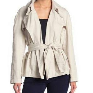 Jarbo Cropped Trench Jacket Notch Collar Front Button Closure Plus Size 14-16